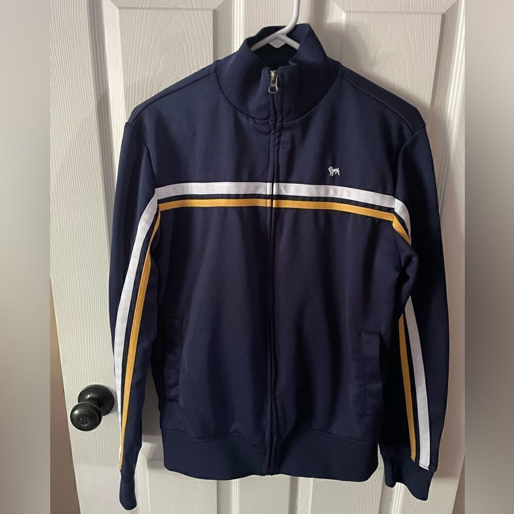 Aeropostale Track Jacket Men’s Blue Yellow White Stripped Athletic